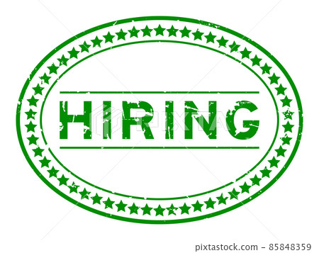 Grunge green hiring word oval rubber seal stamp on white background 85848359