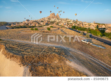 Uchisar castle in rock formation 85849673