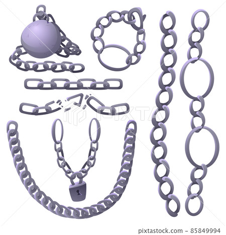 Metal chains with whole and broken links and lock Metal chains with whole and broken links and lock 85849994