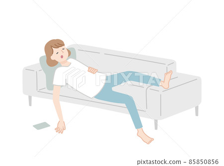 A woman who fell asleep while looking at her smartphone on the sofa 85850856