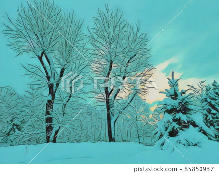 Forest in a deep snowy cloudy sky 85850937