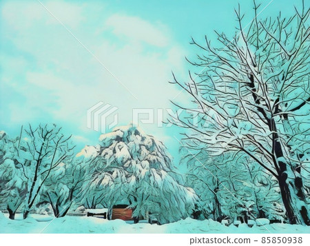 Trees buried in snow 85850938