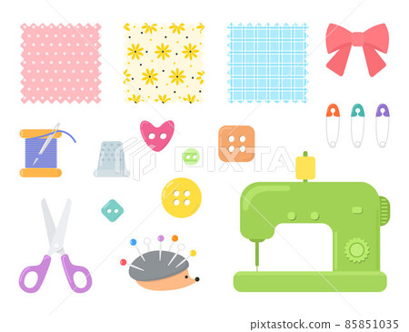 Sewing kit for children isolated on white background. Flat cartoon style 85851035