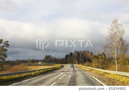 View through the moving car windscreen. 85854982