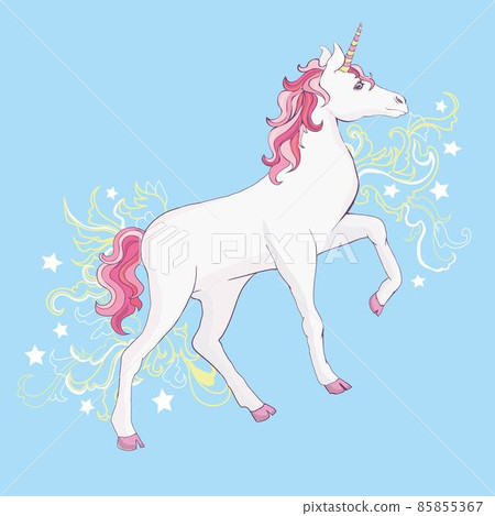 Unicorns are real quote, vector illustration drawing. Cute unicorn graphic print isolated on white background. Unicorns are real quote, vector illustration drawing. Cute unicorn graphic print isolated on white background. 85855367