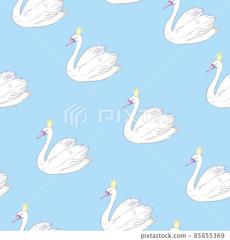 Seamless pattern with white swans. White swans on pink background. Vector illustration. 85855369
