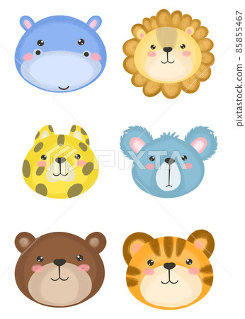 Cute hand drawn zoo animals for Kids poster. Cute bear, tiger, lion, hippopotamus, koala, leopard. Cartoon vector illustration. Hand drawn vector illustration for posters, cards, t-shirts. 85855467