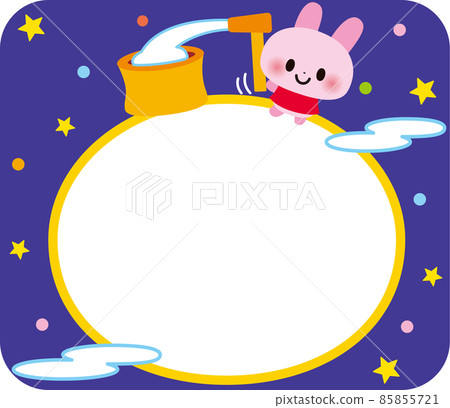 Moon Rabbit Rice Cake Moon and rabbit frame with rice cake - Stock Illustration [85855721 ...