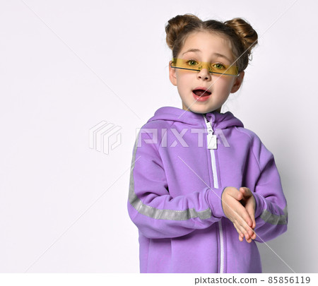 little preschooler girl in a warm blue sports little preschooler girl in a warm blue sports 85856119