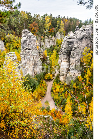 Colorful autumn landscape and sandstone rocks 85856600