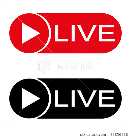 Live broadcast icon. Live video streaming. Red symbols and buttons for live broadcast, online broadcast. Red and black buttons for live and online applications. Vector 85856988