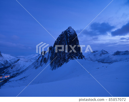 Mountain Segla, Senja islands, Norway. High mountains at the winter time.  85857072