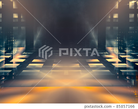 Dark room illuminated by rays of light - abstract 3d illustration 85857166