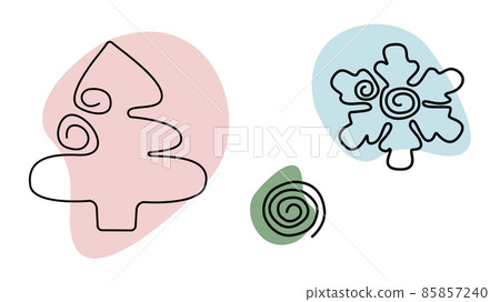 New Year and Christmas vector set of simple illustrations in Line Art style with colored spots Christmas tree and snowflake isolated on white background New Year and Christmas vector set of simple illustrations in Line Art style with colored spots Christmas tree and snowflake isolated on white background 85857240