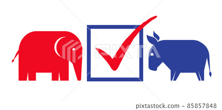 Donkey and elephant. Vector vintage banner for 2024 presidential election in USA. 85857848
