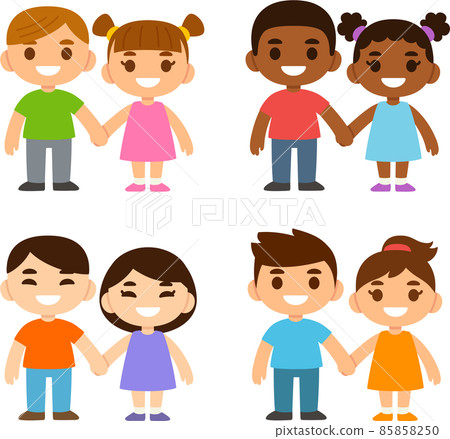 Cartoon children holding hands 85858250
