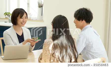 Female homebuilder explaining real estate 85858463