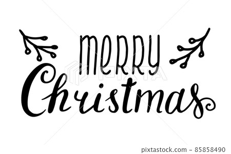 Vector Merry Christmas brush calligraphy, greeting text with branch berries isolated on white background. Merry Christmas handwritten winter typography print, can be used for flyer poster card banner Vector Merry Christmas brush calligraphy, greeting text with branch berries isolated on white background. Merry Christmas handwritten winter typography print, can be used for flyer poster card banner 85858490