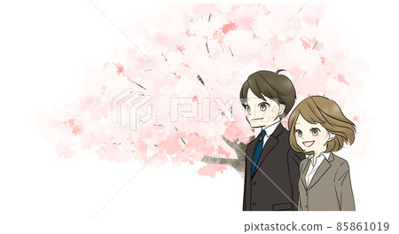 西裝和櫻花的男女 85861019
