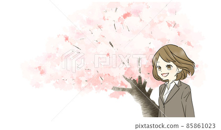 一個穿西裝的女人和一朵櫻花 85861023