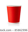 Recycling paper red cup on white background 85862996