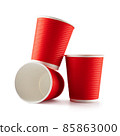 Recycling paper red cups on white background 85863000