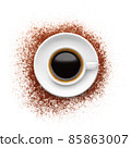 Coffee powder with saucer on white background 85863007