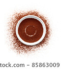 Coffee powder with saucer on white background 85863009