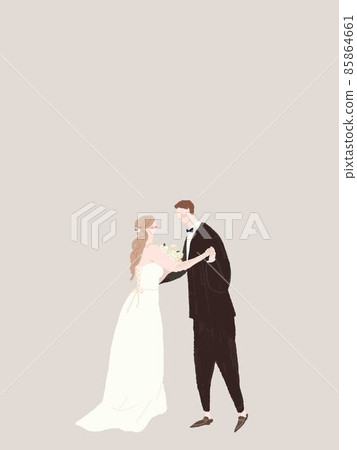 A woman in a wedding dress and a man in a black tie, wedding, vertical D 85864661