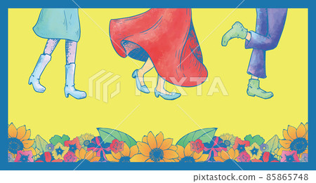 Retro summer illustrations, running up, floral patterns, flower fields, good friends, walks, love, lovers, love, love dates 85865748