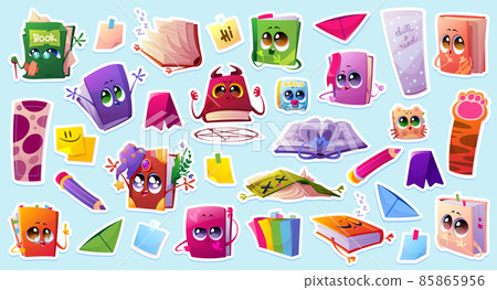 Set of stickers cartoon books, notes, bookmarks 85865956