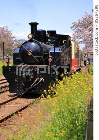Departure from SL trolley that entered Satomi Station on the Sakura Kominato Railway 85867299