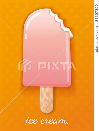 Bitten ice cream on a wooden stick 85867300