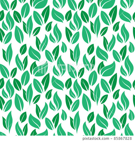 Green leaves pattern. Seamless print with flying cartoon peppermint and tea leaves, floral minimal nature background. Vector organic texture refreshing natural leaves 85867828