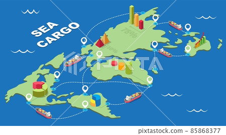 Sea cargo vector isometric infographic. Global marine logistics network. Ocean freight shipping. Maritime industry. 85868377