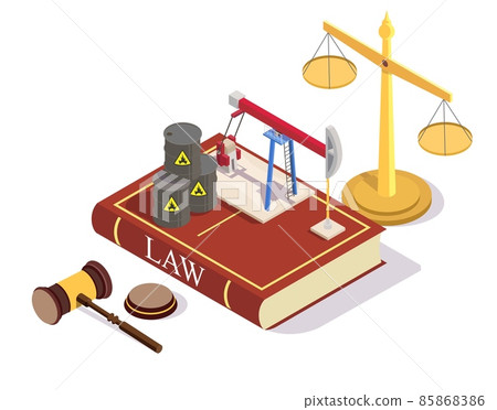 Oil and gas law and regulations vector isometric illustration. Petroleum mining act. Oil and gas law and regulations vector isometric illustration. Petroleum mining act. 85868386