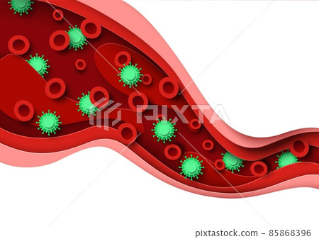 Bacterial or viral infection in blood, vector paper cut illustration. Medical poster, banner template with copy space. Bacterial or viral infection in blood, vector paper cut illustration. Medical poster, banner template with copy space. 85868396