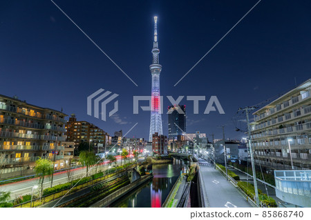 "Tokyo" Tokyo Sky Tree ・ Special illumination with the image of the Japanese flag "Tokyo" Tokyo Sky Tree ・ Special illumination with the image of the Japanese flag 85868740