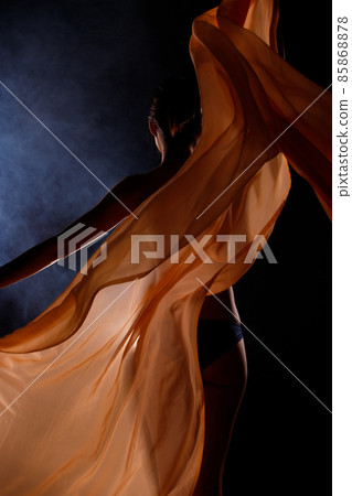 Portrait Swim wear of 20s Asian Woman in shadow low light key with back backlit, side rear view 85868878