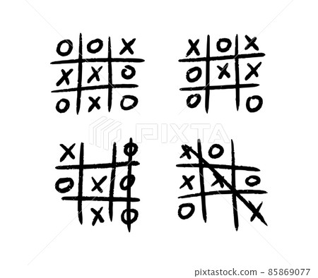 Hand drawn tic tac toe game. X-O children game. Play a tictactoe draw. Noughts and win. Vector illustration in doodle style on white background Hand drawn tic tac toe game. X-O children game. Play a tictactoe draw. Noughts and win. Vector illustration in doodle style on white background 85869077