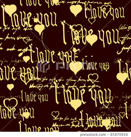 Seamless pattern Gothic Text I love you, hand written words.Sketch, doodle, lettering, hearts, happy valentines day. Vector illustration pink background 85870916