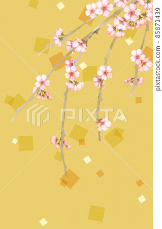 Watercolor weeping cherry blossoms Japanese style background Watercolor weeping cherry blossoms Japanese style background 85871439