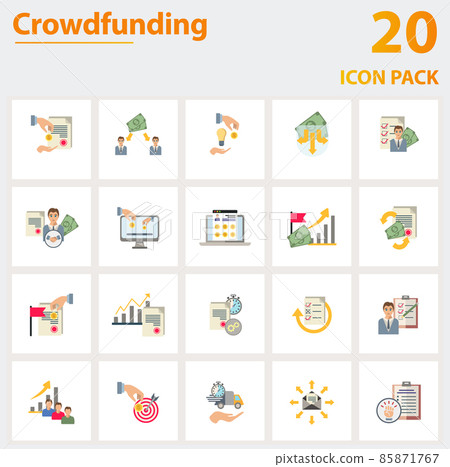 Crowdfunding icon set. Collection of simple elements such as the backer, p2p lending, capital crowdunding, crowdunding portal, ipo, venture capital, flexible funding. Crowdfunding icon set. Collection of simple elements such as the backer, p2p lending, capital crowdunding, crowdunding portal, ipo, venture capital, flexible funding. 85871767