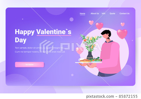 man bringing breakfast happy valentines day celebration concept husband making surprise to wife 85872155