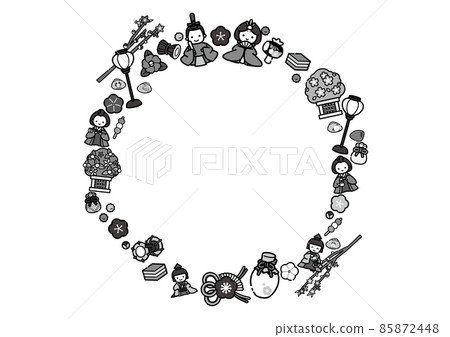 Hinamatsuri的可愛圓形框架/黑白單色 85872448