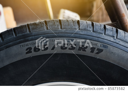 Tire size and specification on the sidewall of the car tire Tire size and specification on the sidewall of the car tire 85873582