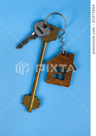 Keys with a keychain in the form of a house 85873604