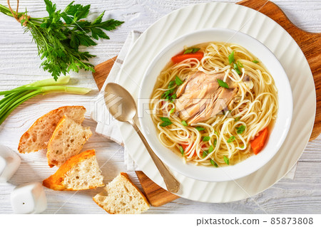 chicken noodle soup with carrots and scallion chicken noodle soup with carrots and scallion 85873808