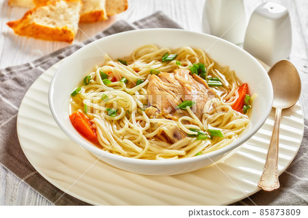 chicken noodle soup with carrots and scallion chicken noodle soup with carrots and scallion 85873809