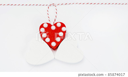 Concept of polygamy love.Happy Valentine Day.Three heart,polyamorous lifestyle and non-monogamy and triads relationship structures.Love triangle or polygamy,polygamous relationship.Web banner,website. 85874017